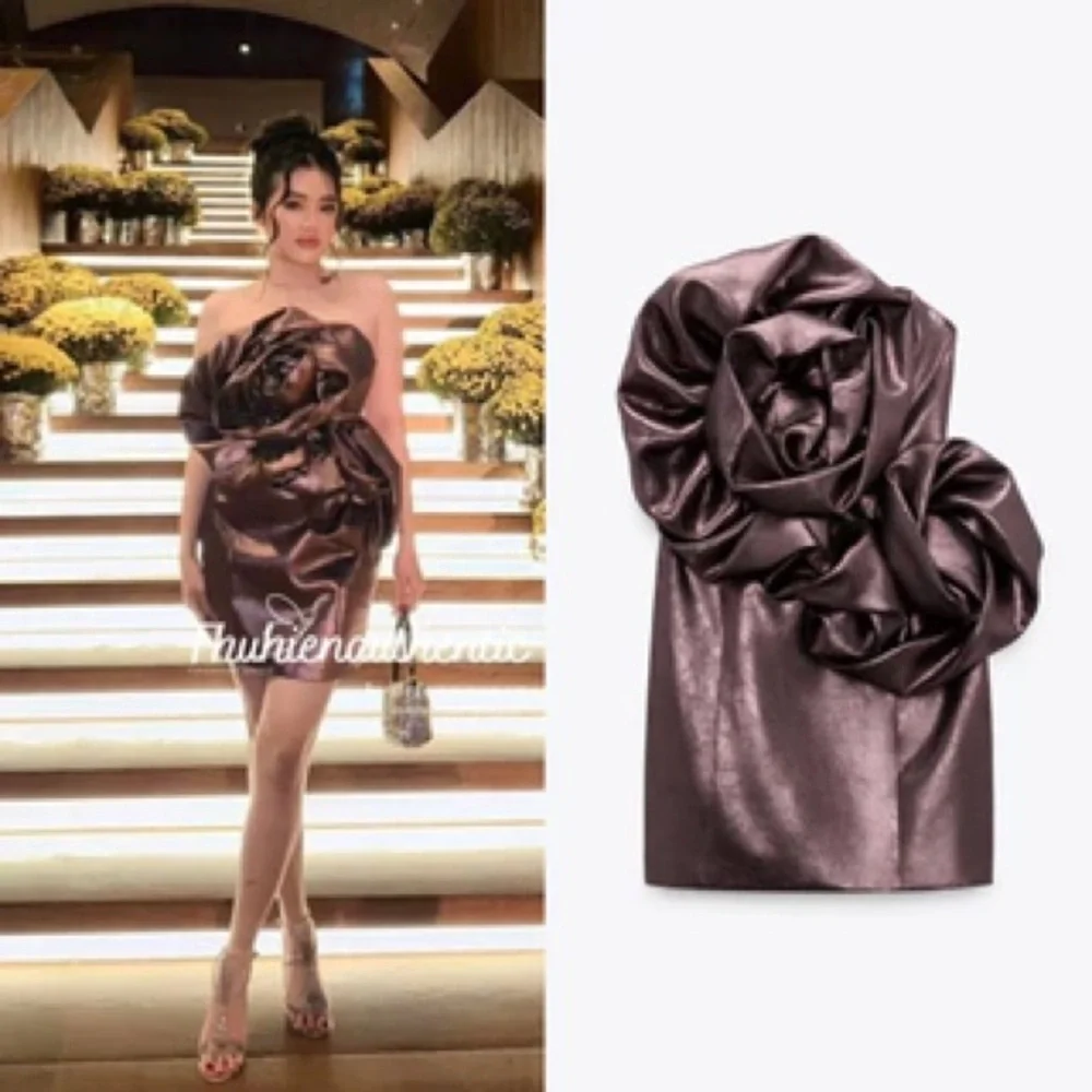 Zara NWOT voluminous flower 3D appliqué oversized floral detail party mini dress - Picture 11 of 15
